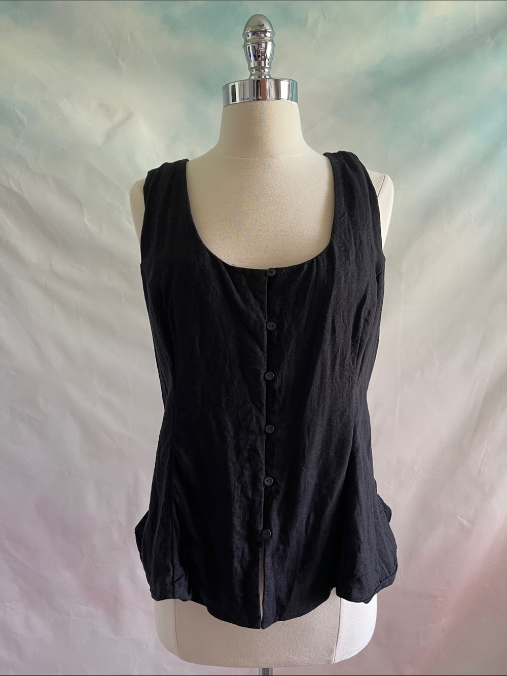Old Navy Black Button-Front Linen Blend Women's Tank Top XL